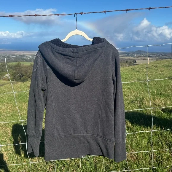 FOX Racing Y2k 90s Motocross Grunge Sherpa lined Zip up Hooded Sweatshirt Gray - Picture 5 of 6